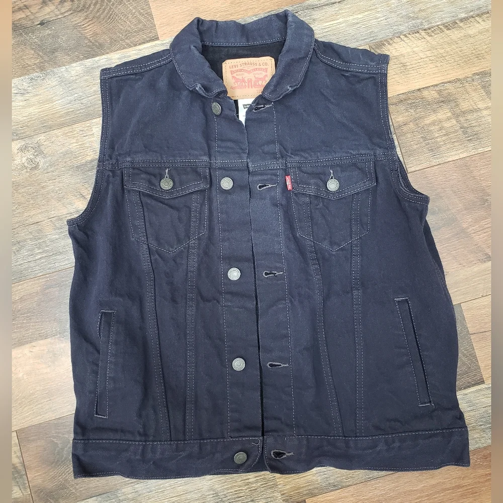 Levi's Navy Blue Cotton Denim Trucker Vest, Size XL (13-15 years) Unisex